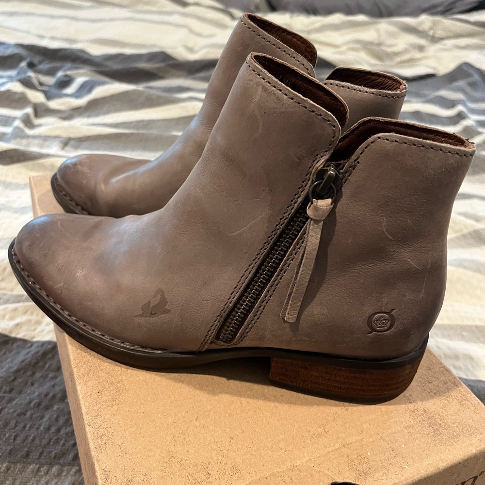Born Leather Ankle Boots with Side Zipper